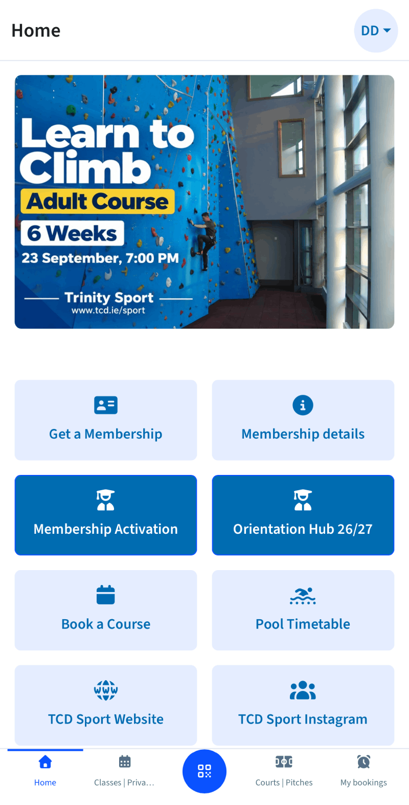 Dynamic home page with custom buttons and featured items