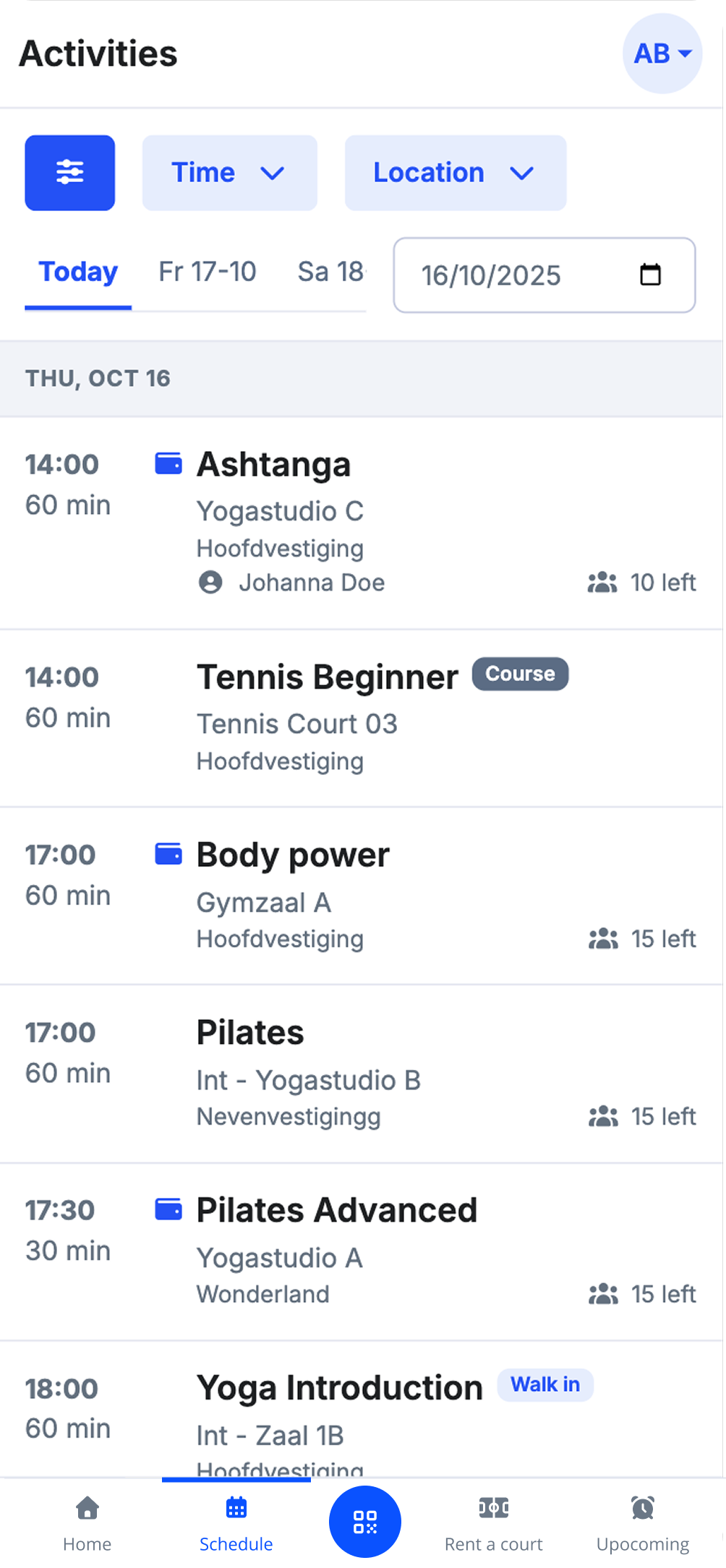 Mobile app schedule view