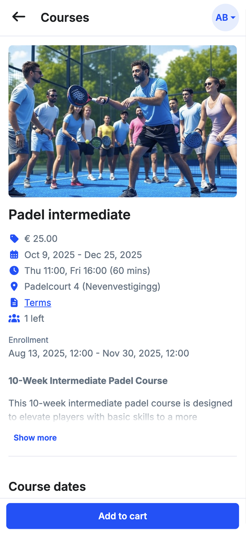 Course details and sign up